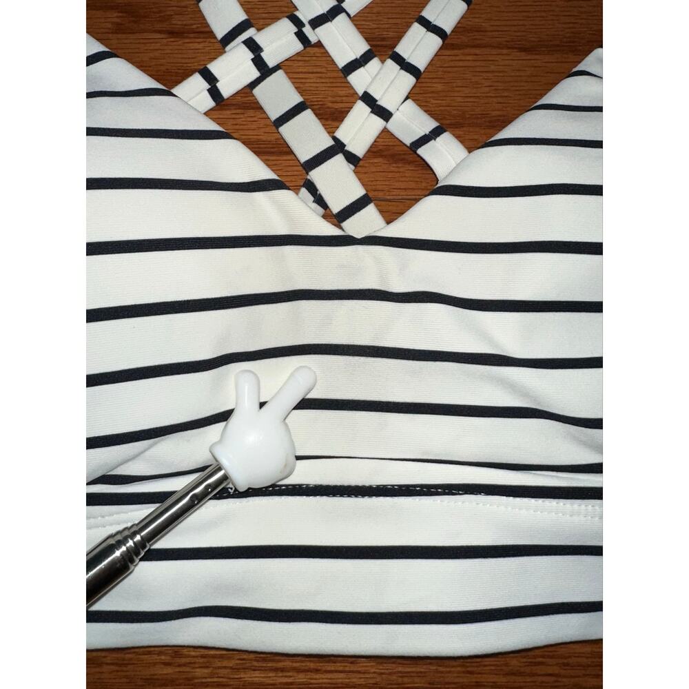 Calia Strappy Back Ruched White Black Stripe Bikini Swim Top Size S - Picture 12 of 13